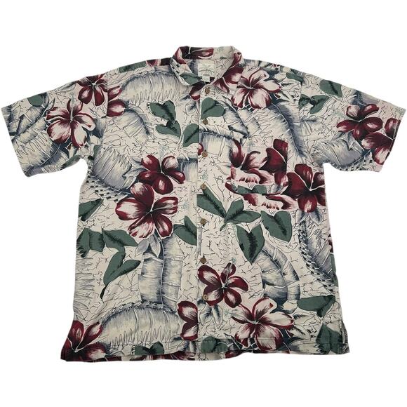 Mens Tommy Bahama Hawaiian Flowers 100% Silk Button Up Shirt W/ Wooden Button~ M - Picture 1 of 7